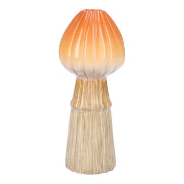 Decorative vase RADOMILA, ceramic, mushroom shape, grooves, orange-beige, 18cm, Ø7,4cm