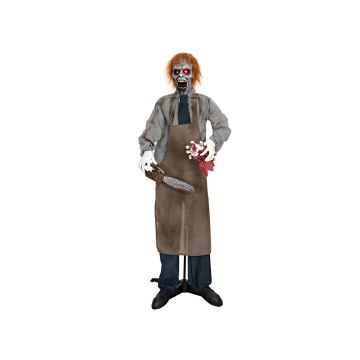 Halloween decorative figurine zombie AETHELWULF with chainsaw, movement and sound function, LEDs, 70x40x170cm