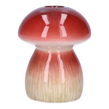 Mushroom vase REFELINDE, ceramic, red-beige, 12cm, Ø9,5cm