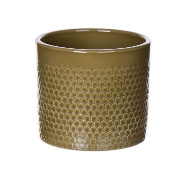 Flower pot CINZIA, ceramic, dot pattern, khaki, 4.8"/12,3cm, Ø5.3"/13,5cm