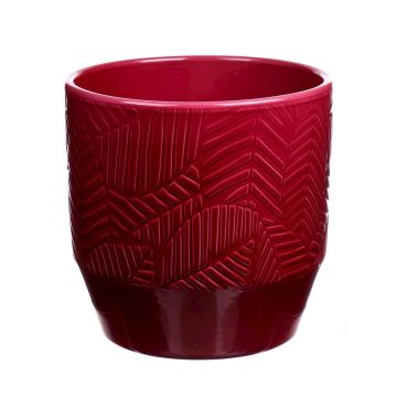 Flower pot BIHAM, ceramic, leaf pattern, ruby red, 5.2"/13,2cm, Ø5.3"/13,5cm