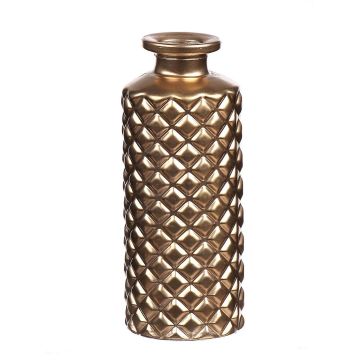 Bottle vase EMANUELA made of glass, diamond pattern, metallic gold, 5.2"/13,2cm, Ø2"/5,2cm