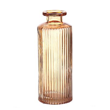 Bottle vase EMANUELA made of glass, groove pattern, taupe-clear, 5.2"/13,2cm, Ø2"/5,2cm