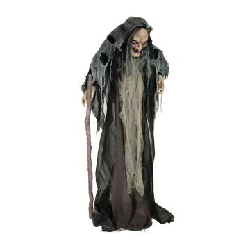 Halloween decorative figurine witch MECHTHILD with stick, movement and sound function, LEDs, 160cm