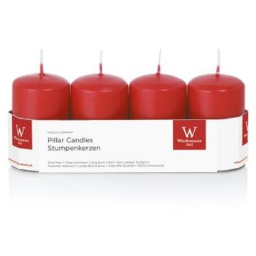 Advent candles JENARO, 4 pieces, red, 8cm, Ø5cm, 18h - Made in Germany