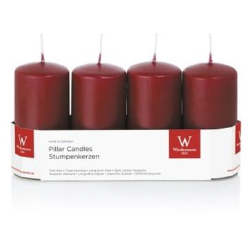 Advent candles JENARO, 4 pieces, bordeaux, 10cm, Ø5cm, 23h - Made in Germany