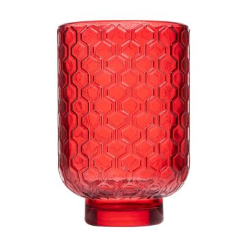 Tealight holder LOIDA made of glass, hexagon pattern, red-clear, 13cm, Ø8,5cm