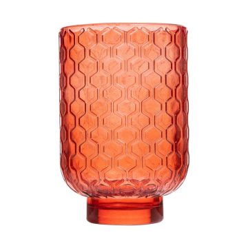 Tealight holder LOIDA made of glass, hexagon pattern, orange-clear, 13cm, Ø8,5cm