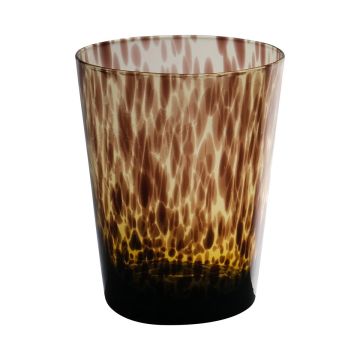 Conical tealight jar RUSSELL, leopard pattern, brown-clear, 13cm, Ø9cm