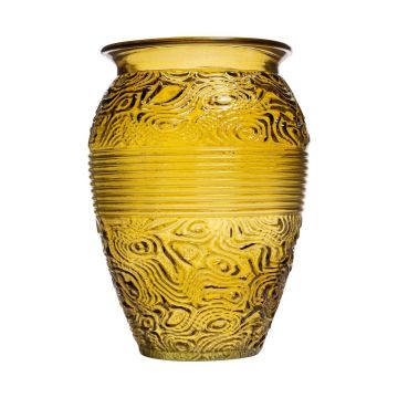 Glass table vase OLALLA with ornamental border, yellow-clear, 20,7cm, Ø14,7cm