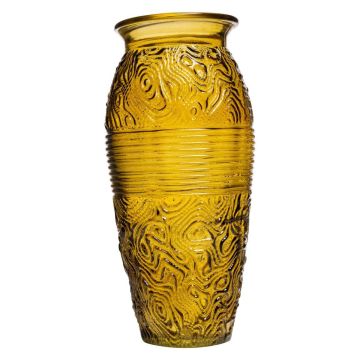 Glass table vase OLALLA with ornamental border, yellow-clear, 27,3cm, Ø12,5cm