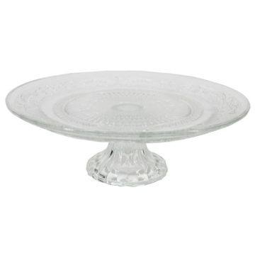 Glass cake plate ALVATIR with foot, pattern, clear, 3.7"/9,3cm, Ø11"/29cm