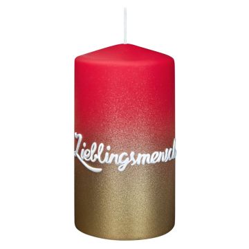 Sentiment candle JARDENA, favourite person in German, antique red-gold, 5.1"/13cm, Ø2.8"/7cm, 52h