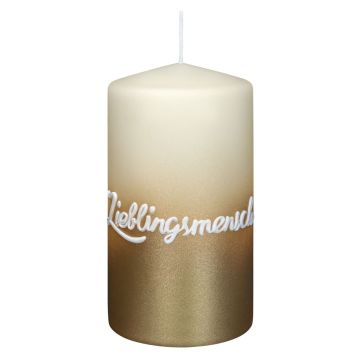 Sentiment candle JARDENA, favourite person in German, bisquit-gold, 5.1"/13cm, Ø2.8"/7cm, 52h