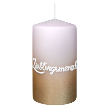 Sentiment candle JARDENA, favourite person in German, pale pink-gold, 5.1"/13cm, Ø2.8"/7cm, 52h