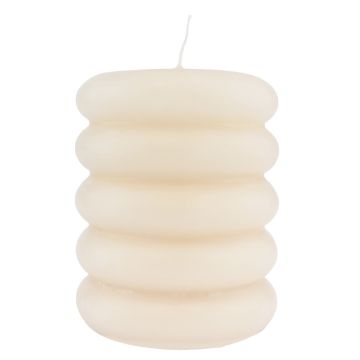 Pillar candle MONISHA with horizontal grooves, cream, 4.3"/11cm, Ø3.5"/9cm, 69h - Made in Germany