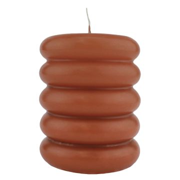 Pillar candle MONISHA with horizontal grooves, cognac, 4.3"/11cm, Ø3.5"/9cm, 69h - Made in Germany