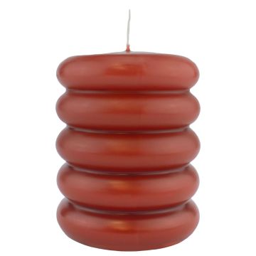 Pillar candle MONISHA with horizontal grooves, antique red, 4.3"/11cm, Ø3.5"/9cm, 69h - Made in Germany