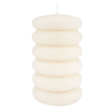 Pillar candle MONISHA with horizontal grooves, cream, 6"/15cm, Ø3.5"/9cm, 69h - Made in Germany