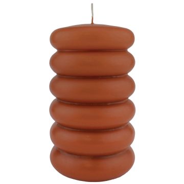 Pillar candle MONISHA with horizontal grooves, cognac, 6"/15cm, Ø3.5"/9cm, 69h - Made in Germany