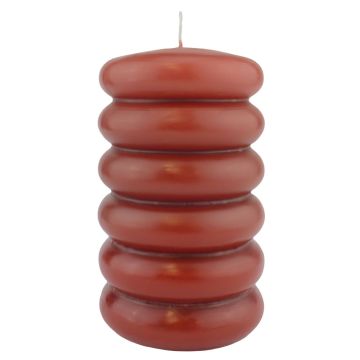 Pillar candle MONISHA with horizontal grooves, antique red, 6"/15cm, Ø3.5"/9cm, 69h - Made in Germany