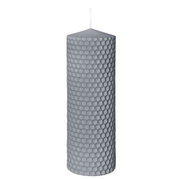 Pillar candle OSTARA in honeycomb look, grey, 6"/15cm, Ø2"/5cm, 37h - Made in Germany