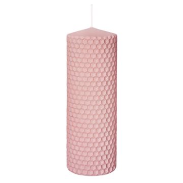 Pillar candle OSTARA in honeycomb look, dusky pink, 6"/15cm, Ø2"/5cm, 37h - Made in Germany