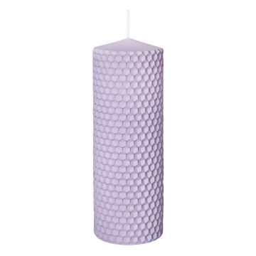 Pillar candle OSTARA in honeycomb look, light purple, 6"/15cm, Ø2"/5cm, 37h - Made in Germany