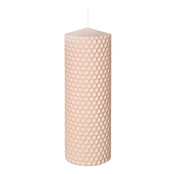 Pillar candle OSTARA in honeycomb look, nude, 6"/15cm, Ø2"/5cm, 37h - Made in Germany