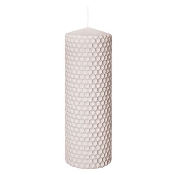 Pillar candle OSTARA in honeycomb look, baby pink, 6"/15cm, Ø2"/5cm, 37h - Made in Germany