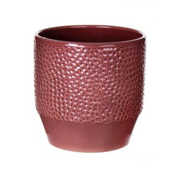 Flower pot BIHAM, ceramic, hammered pattern, merlot red, 6"/16cm, Ø7"/17,5cm