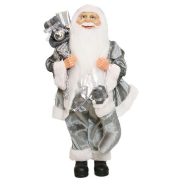 Decorative figurine Father Christmas WILKEN, gift bag, filled sock, silver-grey, 20x14x45cm