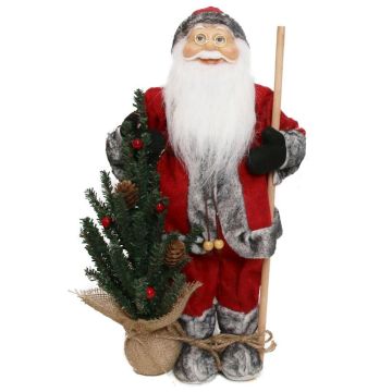 Decorative figurine Father Christmas HENNING, Christmas tree, wooden stick, red-grey, 24x14x45cm