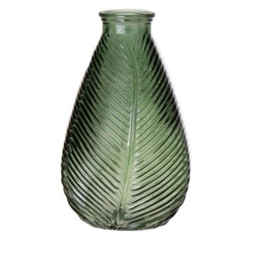 Bottle vase NELLOMIO with leaf structure, glass, green-clear, 9"/23cm, Ø5.5"/14cm