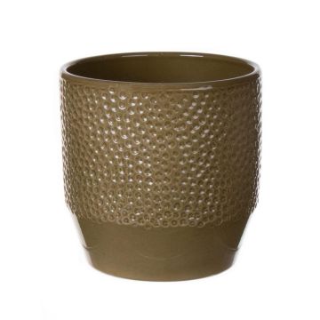 Flower pot BIHAM, ceramic, hammered pattern, olive green, 5.2"/13,2cm, Ø5.3"/13,5cm