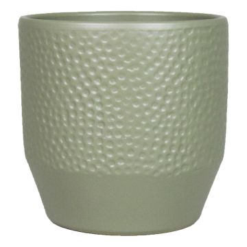 Flowerpot BIHAM, ceramic, hammered pattern, olive green matt, 5.2"/13,2cm, Ø5.3"/13,5cm