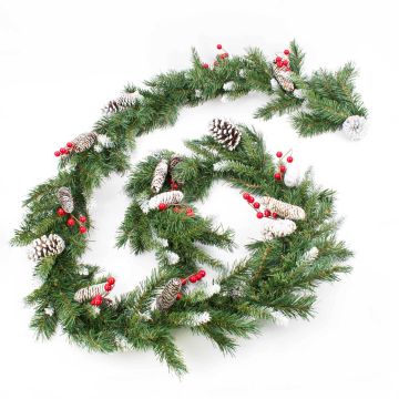 Decorative fir garland MARLIES, crossdoor, flame retardant, snow, 9ft/285cm, Ø 5.9"/15cm