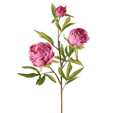 Artificial peony branch MANJA, dusky pink-fuchsia, 28"/70cm, Ø3.1"-4"/8-10cm