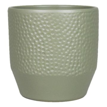 Flowerpot BIHAM, ceramic, hammered pattern, olive green matt, 6"/16cm, Ø7"/17,5cm