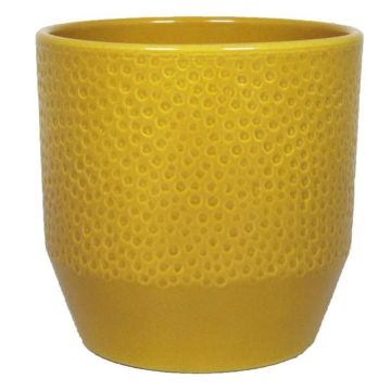 Flowerpot BIHAM, ceramic, hammered pattern, ochre, 6"/16cm, Ø7"/17,5cm