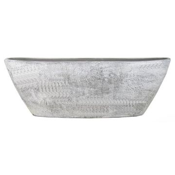 Boat-shaped ceramic bowl AGAPE with texture, concrete grey, 27"x7"x9"/68x19x24cm