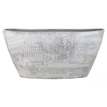 Boat-shaped ceramic bowl AGAPE with texture, concrete grey, 29"x7"x14"/73x17x36cm