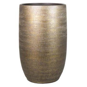 Ceramic vase AGAPE with texture, gold, 16"/40cm, Ø10"/26cm