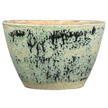 Oval ceramic planter GIORGOS with pattern, green-cream, 13"x5.5"x9"/32x14x22cm