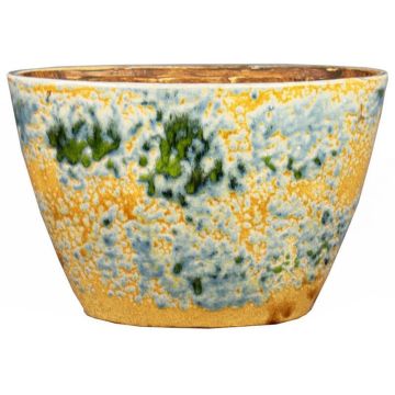 Oval ceramic planter GIORGOS with pattern, ochre-green-blue, 13"x5.5"x9"/32x14x22cm