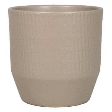 Flowerpot BIHAM, ceramic, vertical lines, beige matt, 5.2"/13,2cm, Ø5.3"/13,5cm