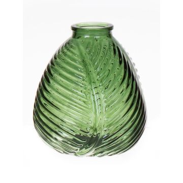 Bottle vase NELLOMIO with leaf structure, glass, green-clear, 5.1"/13cm, Ø4.7"/12cm