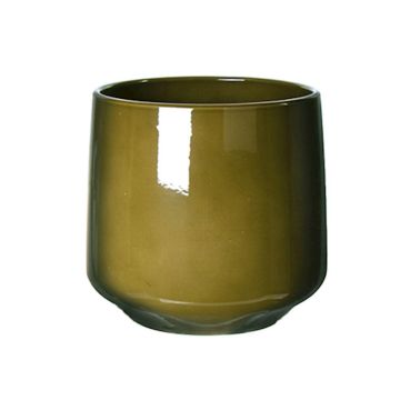 Ceramic planter ZIOKA, olive green, 10.2"/26cm, Ø11.4"/29cm