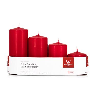 Advent candles JENARO, 4 pieces, graduated, red, 6cm, 8cm, 10cm, 12cm, Ø5cm - Made in Germany