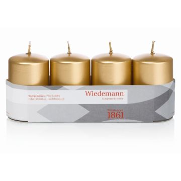 Advent candles JENARO, 4 pieces, gold, 8cm, Ø5cm, 18h - Made in Germany